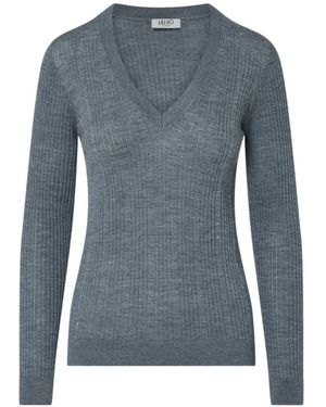 Liu Jo Wool Jumper With V-Neck - Blue