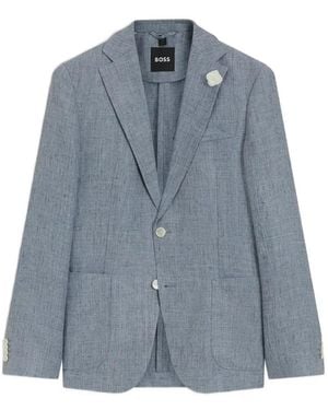 BOSS Single-Breasted Lapel-Flower Blazer - Blue