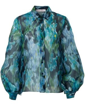 Carolina Herrera Floral-Print Puff-Sleeve Blouse - Blue