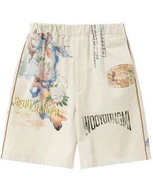 WOOYOUNGMI Graphic-Print Cotton Shorts - Natural