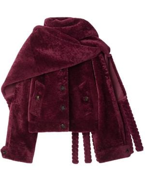 Burberry Detachable-Scarf Shearling Jacket - Red