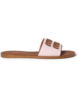 Miu Miu Claquettes En Cuir Et Toile - Pink