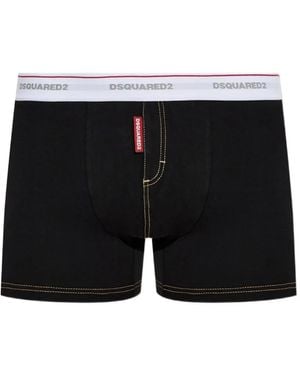 DSquared² Logo-Waistband Contrast-Stitch Boxers - Black