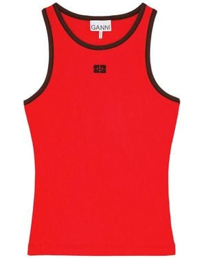 Ganni Logo-Detail Tank Top - Red