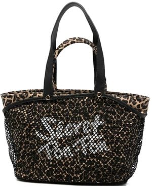 Secret Pon-pon City Leopard-Print Mesh Tote Bag - Black