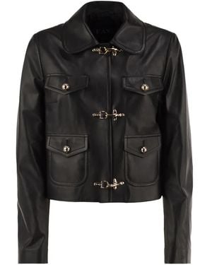 Fay Lederjacke Mit Hakenverschluss - Schwarz