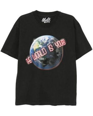 Melt Earth-Print T-Shirt - Black