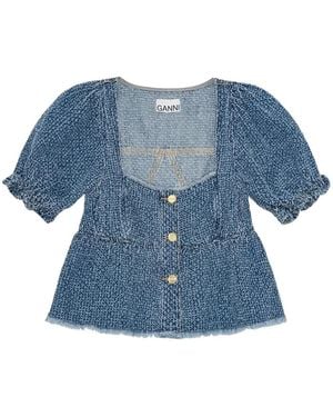 Ganni Textured denim top - Azul