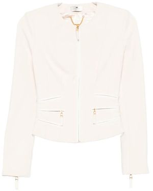 Elisabetta Franchi Chain-Trimmed Zip-Front Jacket - White