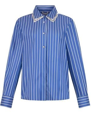 Liu Jo Striped Embellished Collar Detail Shirt - Blue