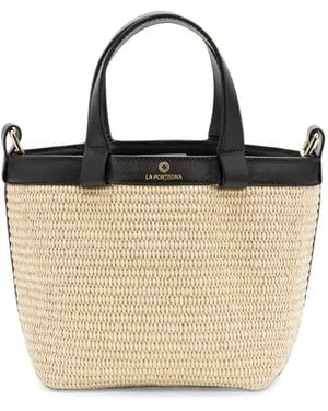 La Portegna Teresita Leather-Trim Bucket Bag - Natural