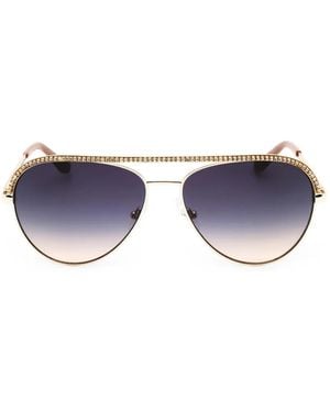 Guess Crystal-Embellished Pilot-Frame Sunglasses - Metallic