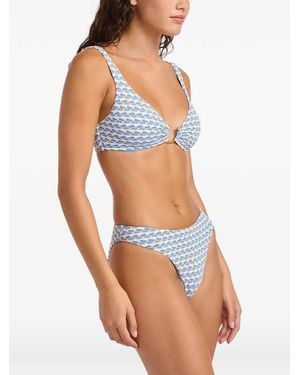 Seafolly Mala Patterned Ring-Detail Bikini Top - Blue