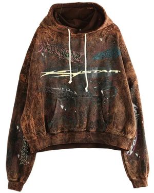 HELLSTAR H Star Graffiti-Print Hoodie - Brown
