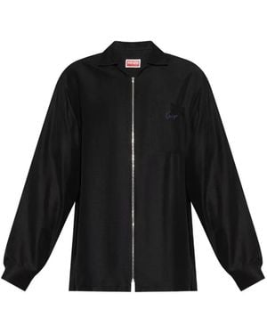 KENZO Zip-Up Logo-Embroidered Shirt - Black