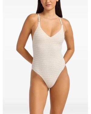 Seafolly Textured V-Neck Swimsuit - White
