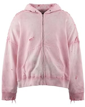 Monokemade Distressed Floral-Print Hoodie - Pink