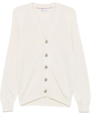 Brunello Cucinelli Button Ribbed Cardigan - White