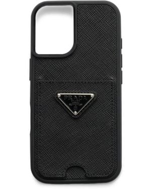 Prada Saffiano Leather Iphone 16 Case - Black