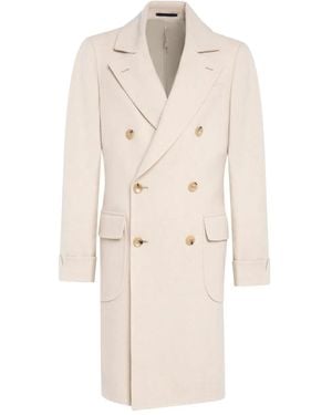 Franzese Collection Double-Breasted Flap-Pocket Coat - Natural