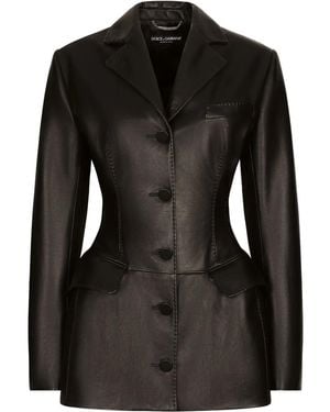 Dolce & Gabbana Leather Single Breasted Jacket - Black