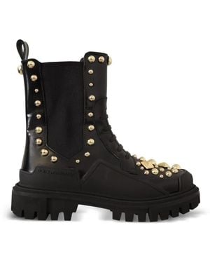 Dolce & Gabbana Studded Leather Combat Boots - Black