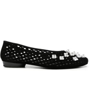 HEAVENLY JELLY Lustre Floral-Embellished Perforated Ballet Flats - Black