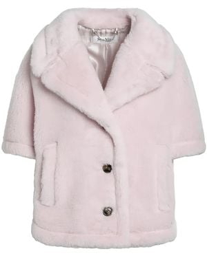 Max Mara Corvino Teddy-Texture Buttoned Cape - Pink