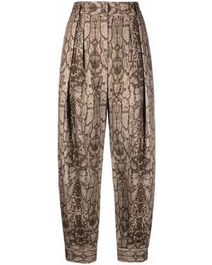 Alberta Ferretti Snakeskin-Print Tapered Pants - Brown