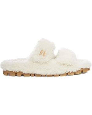 Miu Miu Shearling Sandals - White