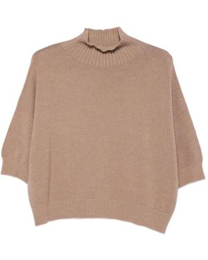 Imperial Ribbed-Trim Short-Sleeve Sweater - Natural