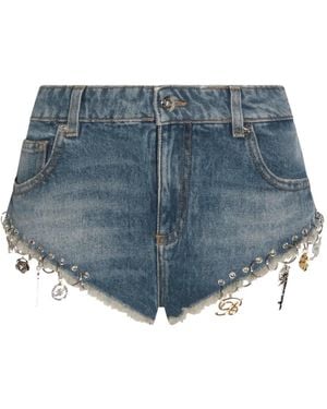Blumarine Frayed-hem Embellished Shorts - Blue