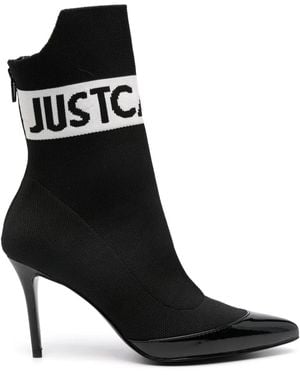 Just Cavalli Intarsia-Logo Ankle Boots - Black