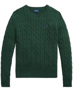 Polo Ralph Lauren Cable-Knit Embroidered-Logo Sweater - Green