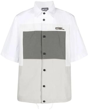DIESEL Embroidered-Logo Colour-Block Shirt - White