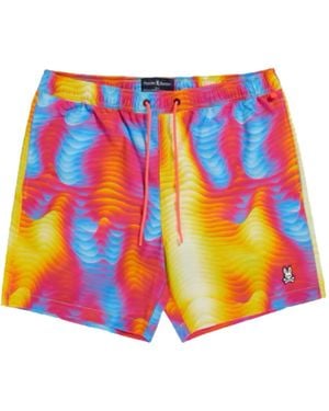 Psycho Bunny Montgomery Wave-Print Swim Shorts - White