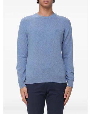 Brooksfield Logo-Embroidered Wool Sweater - Blue