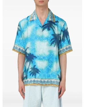 CASABLANCA Palm-Tree Mosaic Shirt - Blue