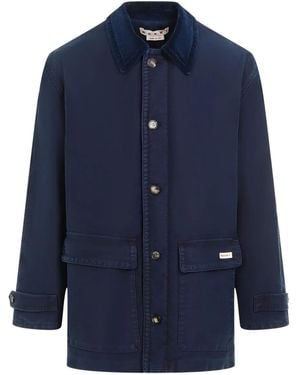 Marni Logo Tag Corduroy Military Jacket - Blue