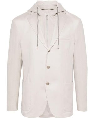 Eleventy Blazer Monopetto Con Cappuccio - Neutro
