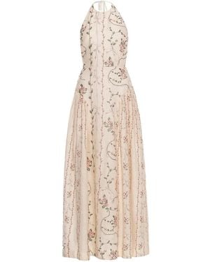 Agua Bendita Robe Mi-Longue À Fleurs Brodées Balsa Navegante - Blanc