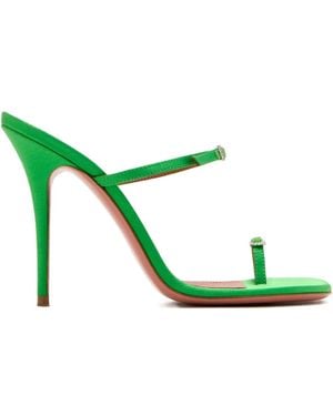 AMINA MUADDI Crystal-Buckle Satin Sandals - Green