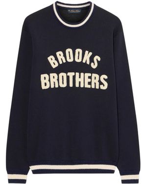 Brooks Brothers Logo-Embroidery Ribbed-Trims Sweatshirt - Blue