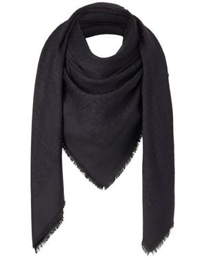 Fendi Ff-Logo Frayed Shawl - Blue