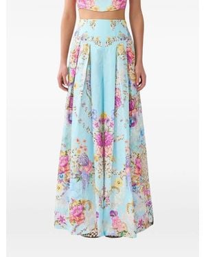 CAMILLA Floral-Print Corset-Waist Trousers - White