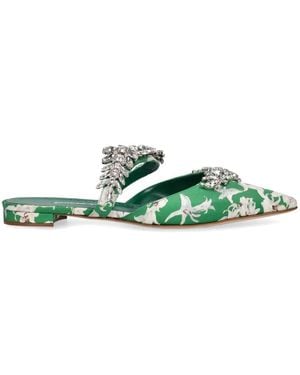Manolo Blahnik Crystal-Embellishment Mules - Green