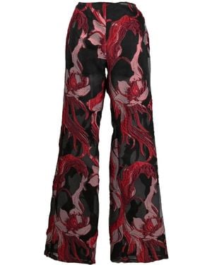 Alberta Ferretti Floral-Appliqué Straight-Leg Trousers - Red