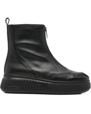 Wonders Bottines En Cuir Grainé À Zip Avant - Black