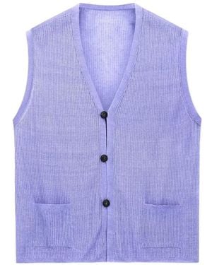 Giorgio Armani Ribbed-Knit V-Neck Vest - Purple