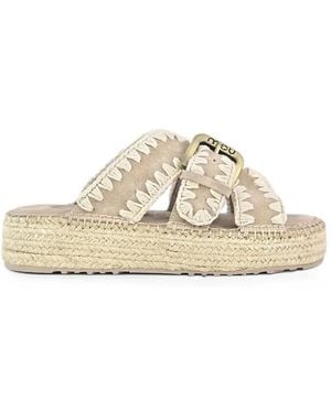 Mou Crochet-Stitch Buckled Sandals - White